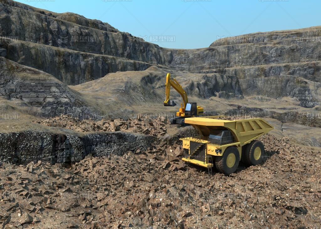 礦山施工工地 從土石開采到礦石加工的完整模型